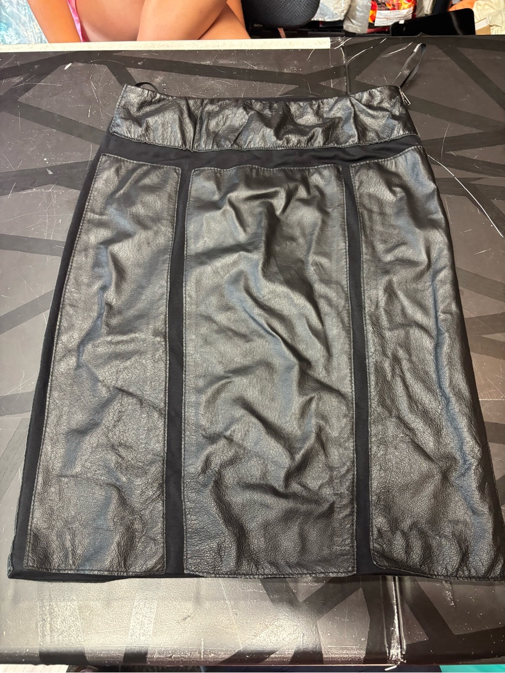 Faux Leather Paneled Midi Skirt - Black b164s